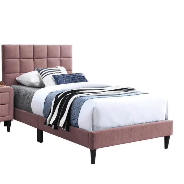 Alt view image 6 of 7 - Pink Finish Luxurious Full Size Bed 1Pc Biscuit Tufted Adjustable Headboard Middle Legs Support Bedroom Furniture