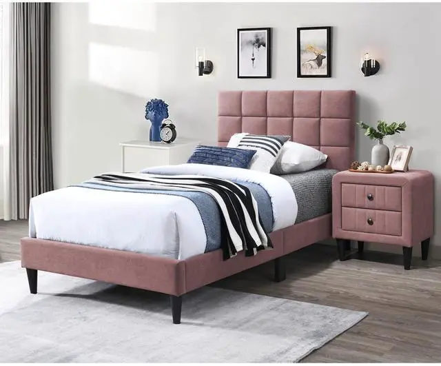 Alt view image 4 of 7 - Pink Finish Luxurious Full Size Bed 1Pc Biscuit Tufted Adjustable Headboard Middle Legs Support Bedroom Furniture