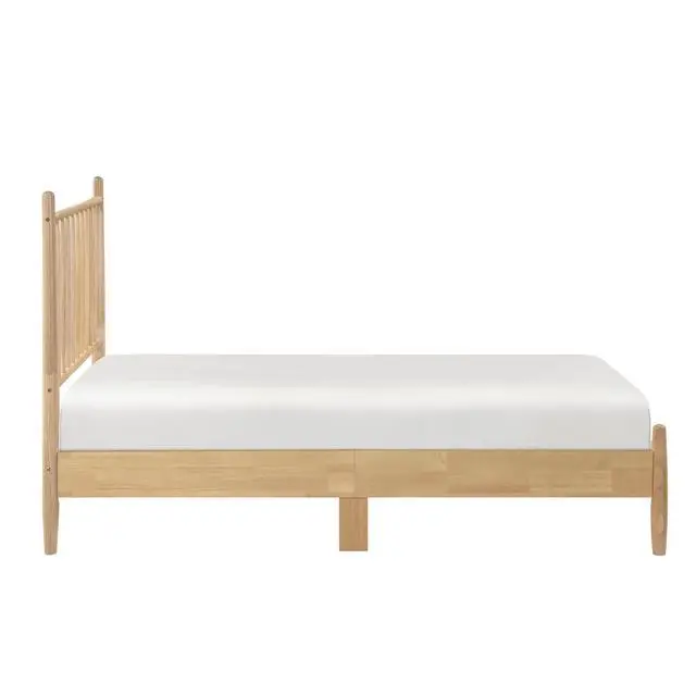 Alt view image 4 of 7 - Mid-Century Modern Design Twin Platform Bed 1Pc Natural Finish Wooden Bedroom Furniture Vertical Slats Headboard, Bed In A Box