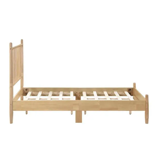 Alt view image 7 of 7 - Mid-Century Modern Design Twin Platform Bed 1Pc Natural Finish Wooden Bedroom Furniture Vertical Slats Headboard, Bed In A Box