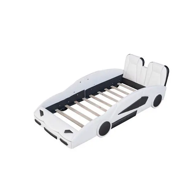 Alt view image 6 of 7 - Twin Size Race Car-Shaped Platform Bed With Wheels, White