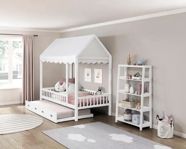 Alt view image 7 of 7 - White Finish Trundle With Casters Movement Bedroom Furniture 1Pc