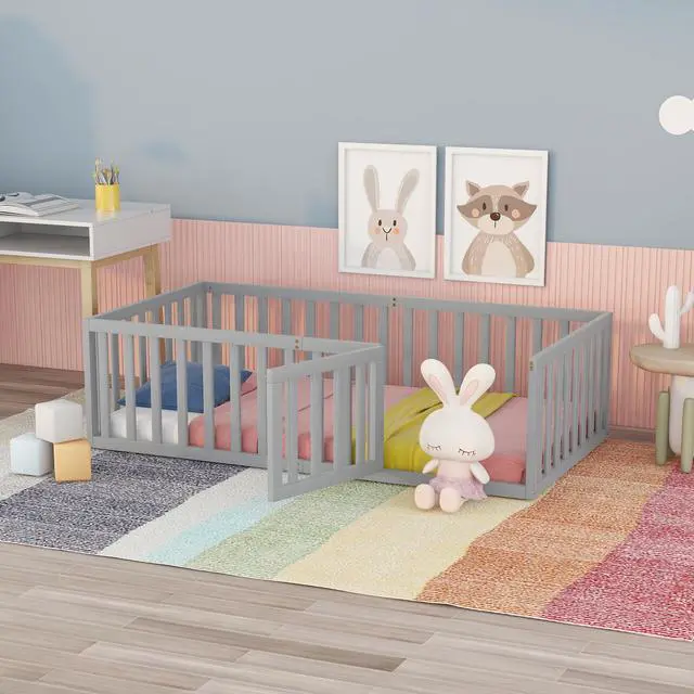 Main image of Twin Size Wood Daybed Frame With Fence, Gray(Old Sku :Wf289661Aae)