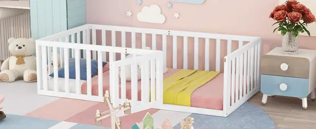 Alt view image 3 of 7 - Twin Size Wood Floor Bed Frame With Fence And Door, White(Old Sku :Wf289661Aak)