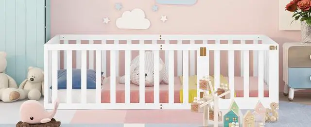 Alt view image 4 of 7 - Twin Size Wood Floor Bed Frame With Fence And Door, White(Old Sku :Wf289661Aak)