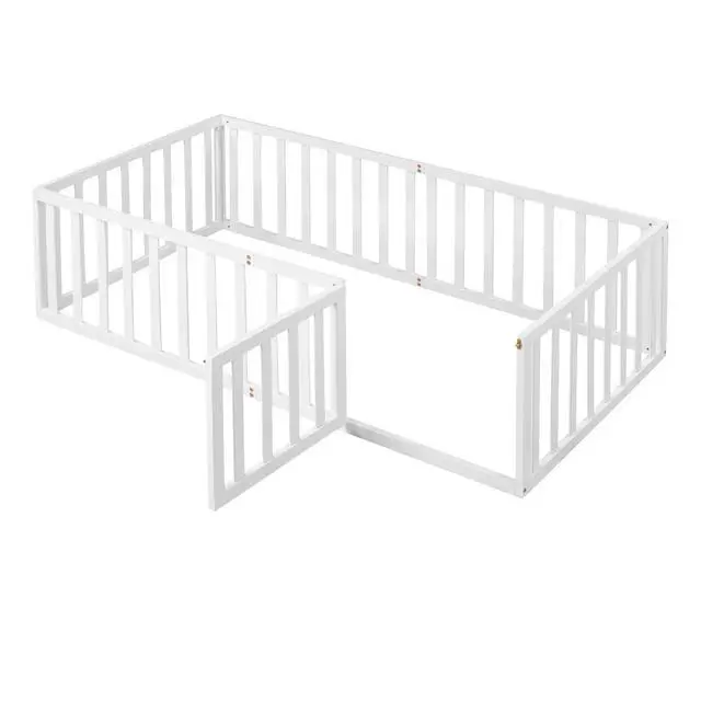 Alt view image 7 of 7 - Twin Size Wood Floor Bed Frame With Fence And Door, White(Old Sku :Wf289661Aak)