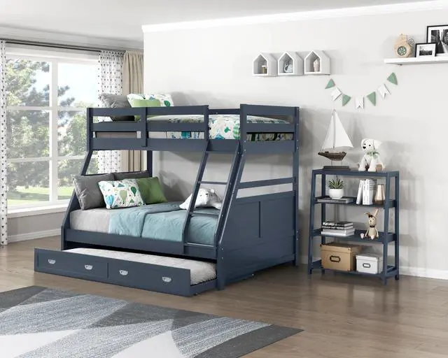 Alt view image 7 of 7 - Navy Blue Finish Trundle With Casters Movement Bedroom Furniture 1Pc