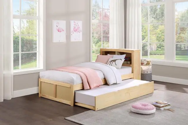 Alt view image 7 of 7 - Natural Pine Finish Twin Trundle Transitional Bedroom Furniture 1Pc