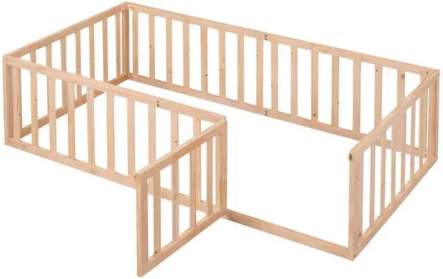 Alt view image 7 of 7 - Twin Size Wood Floor Bed Frame With Fence And Door, Natural(Old Sku :Wf289661Aam)