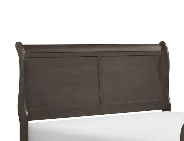 Alt view image 6 of 7 - Stained Gray Finish Louis Philippe Style 1Pc Queen Size Sleigh Bed Traditional Design