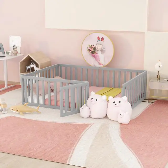 Main image of Full Size Wood Daybed Frame With Fence, Gray(Old Sku:Wf289662Aae)