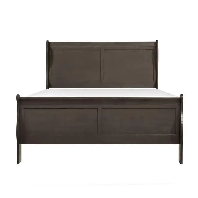 Alt view image 4 of 7 - Stained Gray Finish Louis Philippe Style 1Pc Queen Size Sleigh Bed Traditional Design
