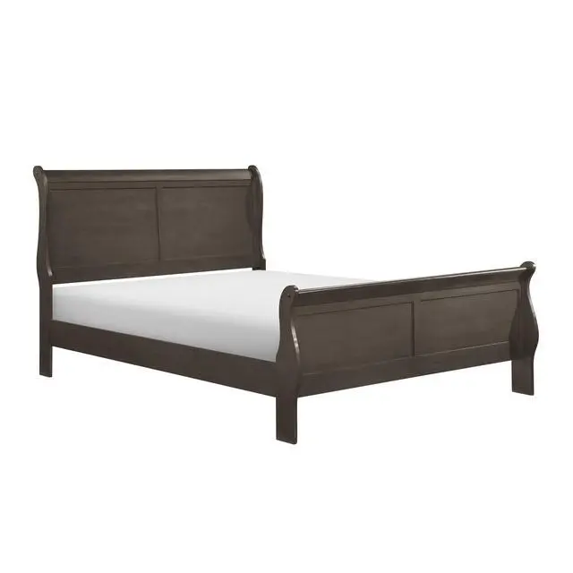 Alt view image 5 of 7 - Stained Gray Finish Louis Philippe Style 1Pc Queen Size Sleigh Bed Traditional Design
