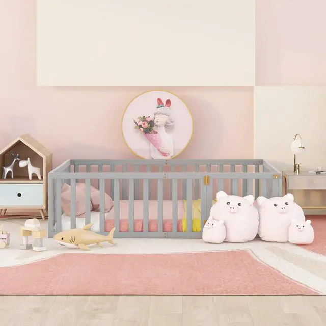 Alt view image 2 of 7 - Full Size Wood Daybed Frame With Fence, Gray(Old Sku:Wf289662Aae)