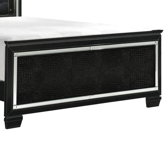 Alt view image 5 of 7 - Black Finish Upholstered Button-Tufted 1Pc Queen Size Bed Led Headboard Faux Alligator Embossed Textural Panels Wooden Bed
