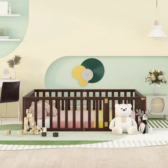 Alt view image 2 of 7 - Full Size Wood Daybed Frame With Fence, Walnut(Old Sku:Wf289662Aal)