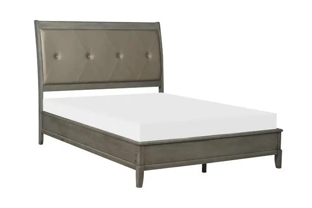 Alt view image 2 of 7 - Transitional Style Gray Finish 1pc Queen Size Sleigh Bed Button-Tufted Faux Leather Upholstered Headboard Bedframe