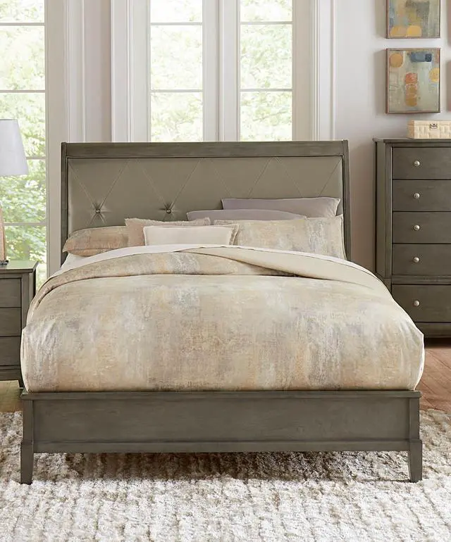 Alt view image 6 of 7 - Transitional Style Gray Finish 1pc Queen Size Sleigh Bed Button-Tufted Faux Leather Upholstered Headboard Bedframe