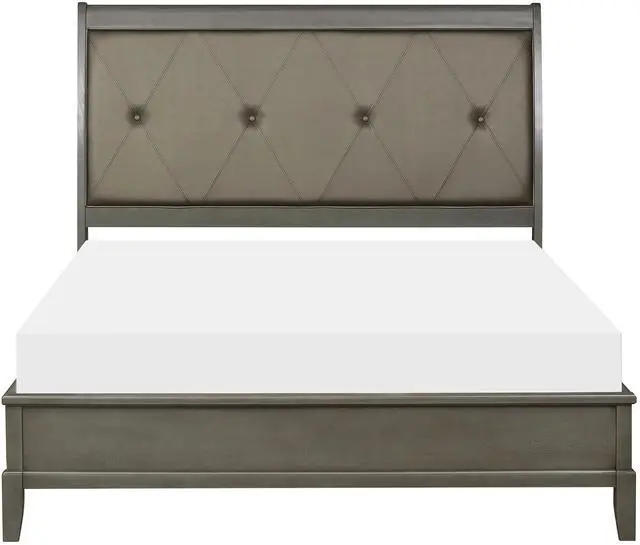 Main image of Transitional Style Gray Finish 1pc Queen Size Sleigh Bed Button-Tufted Faux Leather Upholstered Headboard Bedframe