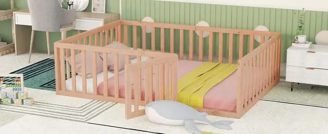 Alt view image 4 of 7 - Full Size Wood Daybed Frame With Fence, Natural(Old Sku:Wf289662Aam)