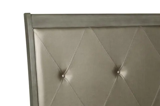 Alt view image 3 of 7 - Transitional Style Gray Finish 1pc Queen Size Sleigh Bed Button-Tufted Faux Leather Upholstered Headboard Bedframe