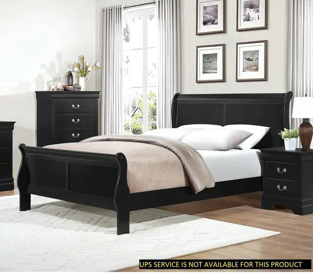 Main image of Black Finish Louis Philippe Style 1Pc Queen Size Sleigh Bed Traditional Design Furniture
