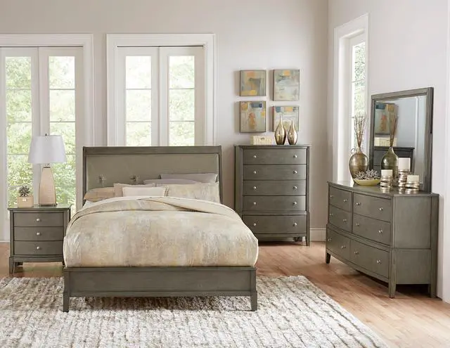 Alt view image 7 of 7 - Transitional Style Gray Finish 1pc Queen Size Sleigh Bed Button-Tufted Faux Leather Upholstered Headboard Bedframe