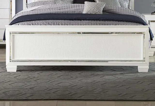 Alt view image 2 of 7 - Glamorous Design Bedroom Furniture 1Pc Queen Bed Button-Tufted Led Headboard White Finish Faux Alligator Embossed Textured Panels Bed
