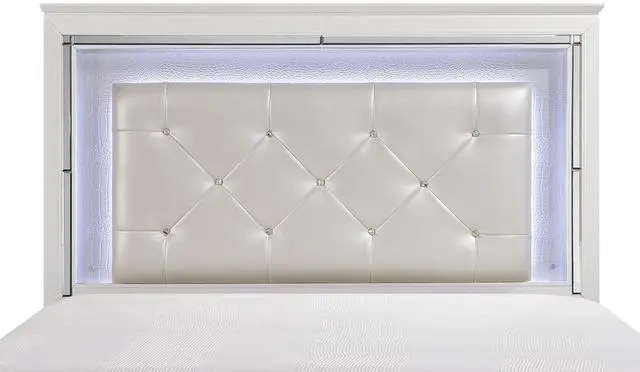 Alt view image 4 of 7 - Glamorous Design Bedroom Furniture 1Pc Queen Bed Button-Tufted Led Headboard White Finish Faux Alligator Embossed Textured Panels Bed