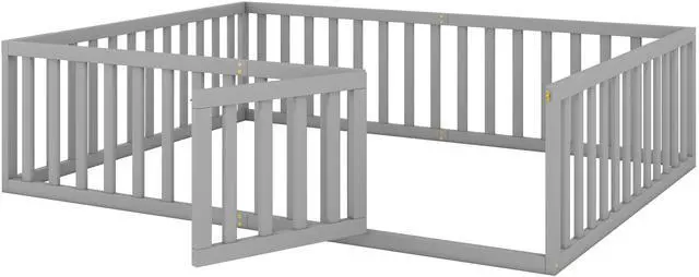 Alt view image 6 of 7 - Queen Size Wood Floor Bed Frame With Fence And Door, Gray(Old Sku:Wf289663Aae)