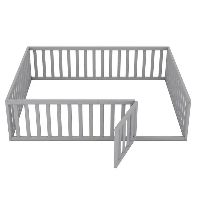 Alt view image 5 of 7 - Queen Size Wood Floor Bed Frame With Fence And Door, Gray(Old Sku:Wf289663Aae)