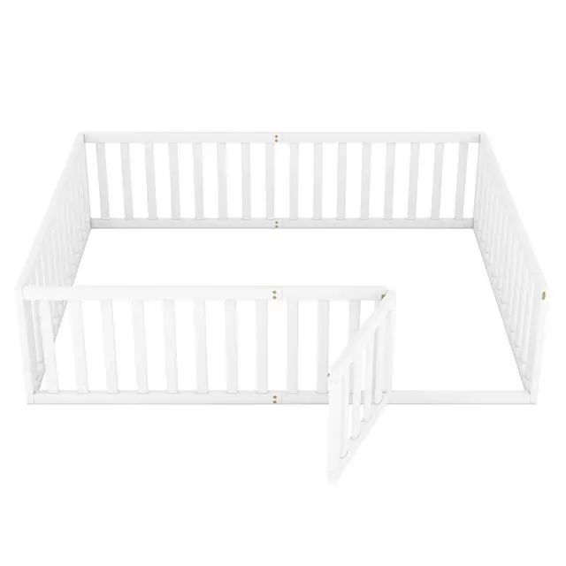 Alt view image 5 of 7 - Queen Size Wood Floor Bed Frame With Fence And Door, White(Old Sku:Wf289663Aak)