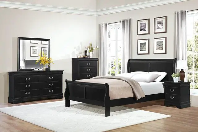 Alt view image 7 of 7 - Black Finish Louis Philippe Style 1Pc Queen Size Sleigh Bed Traditional Design Furniture