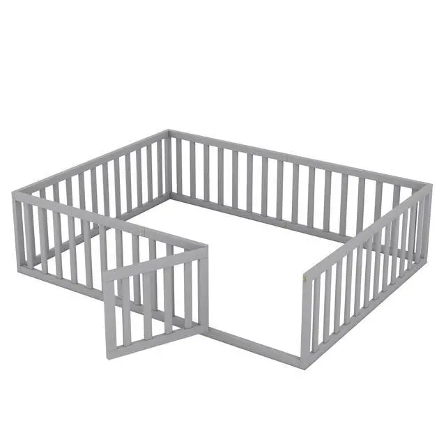 Alt view image 7 of 7 - Queen Size Wood Floor Bed Frame With Fence And Door, Gray(Old Sku:Wf289663Aae)