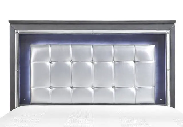 Alt view image 2 of 7 - Glamourous Style 1Pc Queen Bed Button-Tufted Upholstered Led Headboard Gray Finish Modern Beautiful Bedroom Furniture