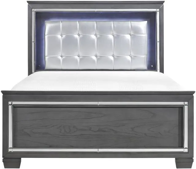 Main image of Glamourous Style 1Pc Queen Bed Button-Tufted Upholstered Led Headboard Gray Finish Modern Beautiful Bedroom Furniture