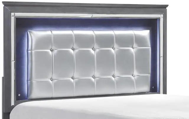 Alt view image 5 of 7 - Glamourous Style 1Pc Queen Bed Button-Tufted Upholstered Led Headboard Gray Finish Modern Beautiful Bedroom Furniture