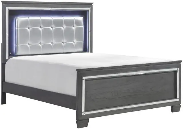 Alt view image 4 of 7 - Glamourous Style 1Pc Queen Bed Button-Tufted Upholstered Led Headboard Gray Finish Modern Beautiful Bedroom Furniture