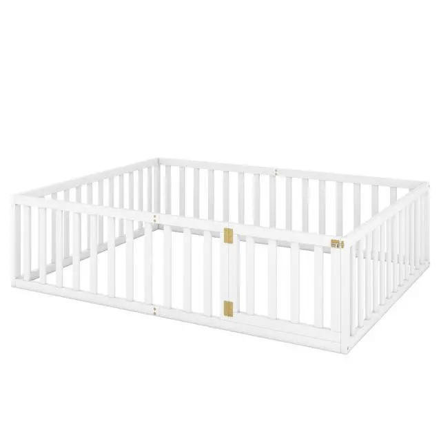 Alt view image 7 of 7 - Queen Size Wood Floor Bed Frame With Fence And Door, White(Old Sku:Wf289663Aak)