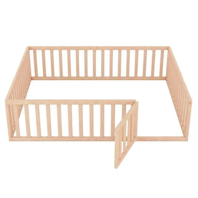 Alt view image 6 of 7 - Queen Size Wood Floor Bed Frame With Fence And Door, Natural(Old Sku:Wf289663Aam)
