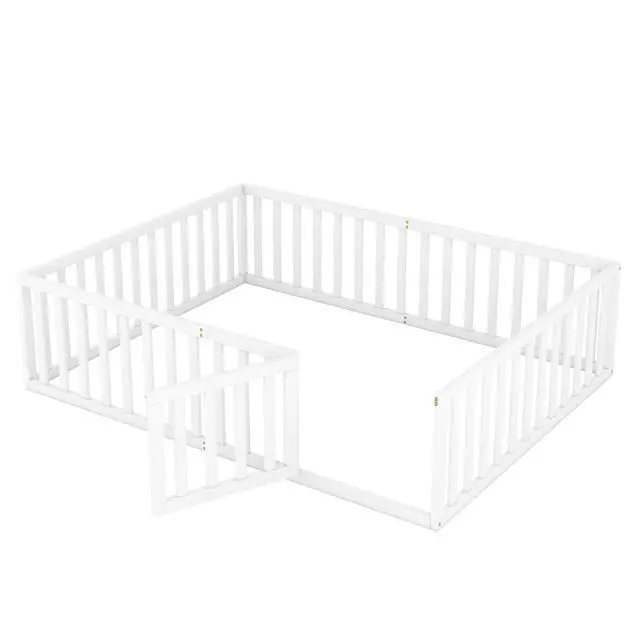 Alt view image 6 of 7 - Queen Size Wood Floor Bed Frame With Fence And Door, White(Old Sku:Wf289663Aak)