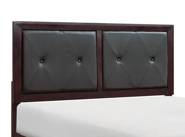 Alt view image 3 of 7 - Espresso Finish 1Pc Queen Size Bed Faux Leather Upholstered Button-Tufted Headboard Contemporary Design Bedroom Furniture