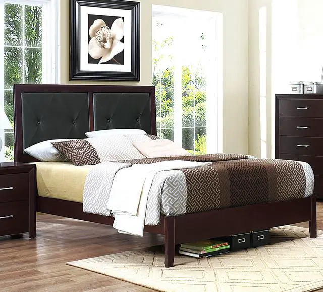 Alt view image 6 of 7 - Espresso Finish 1Pc Queen Size Bed Faux Leather Upholstered Button-Tufted Headboard Contemporary Design Bedroom Furniture