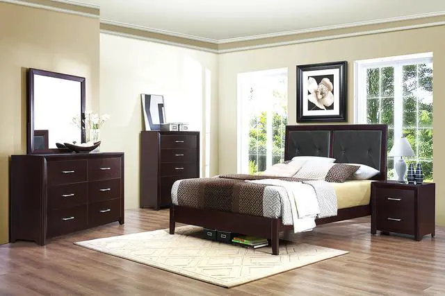 Alt view image 7 of 7 - Espresso Finish 1Pc Queen Size Bed Faux Leather Upholstered Button-Tufted Headboard Contemporary Design Bedroom Furniture