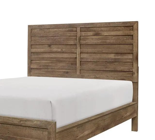 Alt view image 3 of 7 - Weathered Pine Finish 1pc Queen Bed Modern Line Pattern Rusticated Style Bedroom Furniture