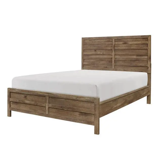 Alt view image 2 of 7 - Weathered Pine Finish 1pc Queen Bed Modern Line Pattern Rusticated Style Bedroom Furniture