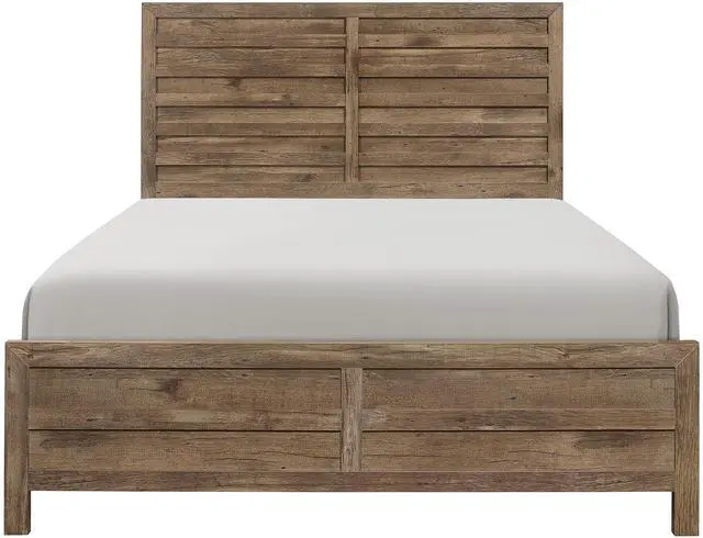 Main image of Weathered Pine Finish 1pc Queen Bed Modern Line Pattern Rusticated Style Bedroom Furniture