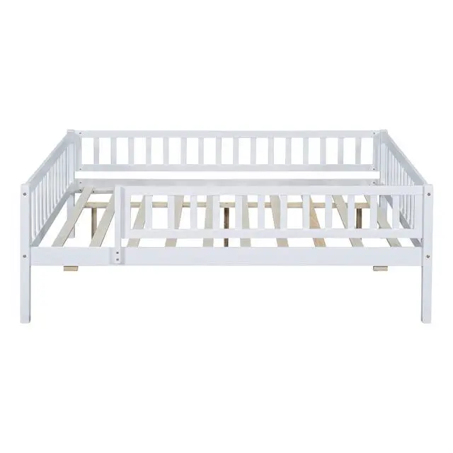 Alt view image 7 of 7 - Full Size Wood Daybed With Trundle And Fence Guardrails, White