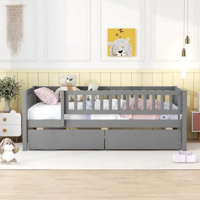 Alt view image 2 of 7 - Twin Size Daybed Wood Bed With Two Drawers, Gray