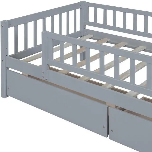 Alt view image 6 of 7 - Twin Size Daybed Wood Bed With Two Drawers, Gray
